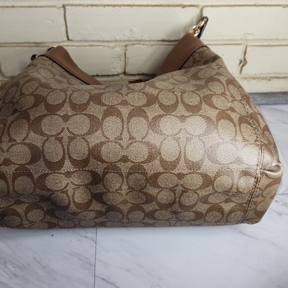 Like New Coach Lexy Signature Brown & Tan Shoulder Bag Large m - Picture 6 of 12
